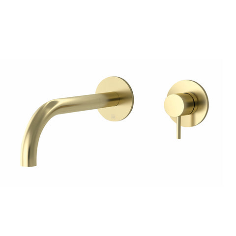 Brushed Gold Single Lever Wall Mounted Basin Mixer with Spout - 150mm, 200mm, 250mm