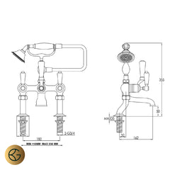 traditional gold deck mounted bath shower mixer tap measurments