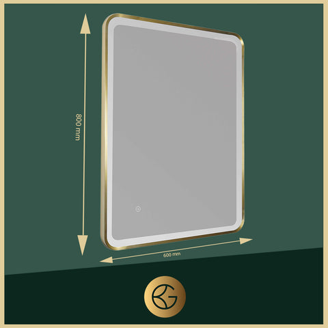 Square Gold Bathroom Mirror with LED Light