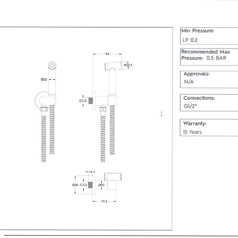 bidet shower technical drawing