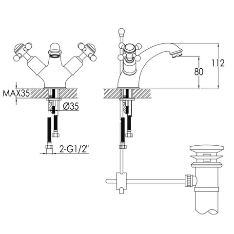 brushed brass basin tap and waste