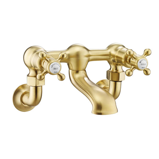 Brushed Brass Traditional Bath Filler Tap - Wall Mounted