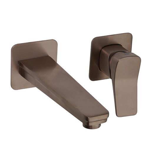 Single Lever Wall Mounted Basin Mixer Tap - Brushed Bronze