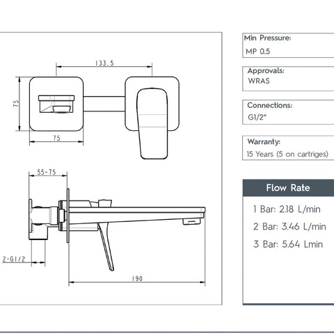 bronze basin tap wall mounted technical 