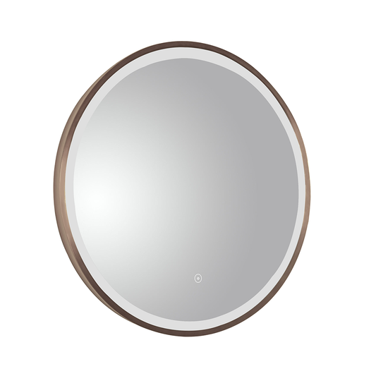 Brushed Bronze Round Bathroom Mirror with LED Light and Demister 1000