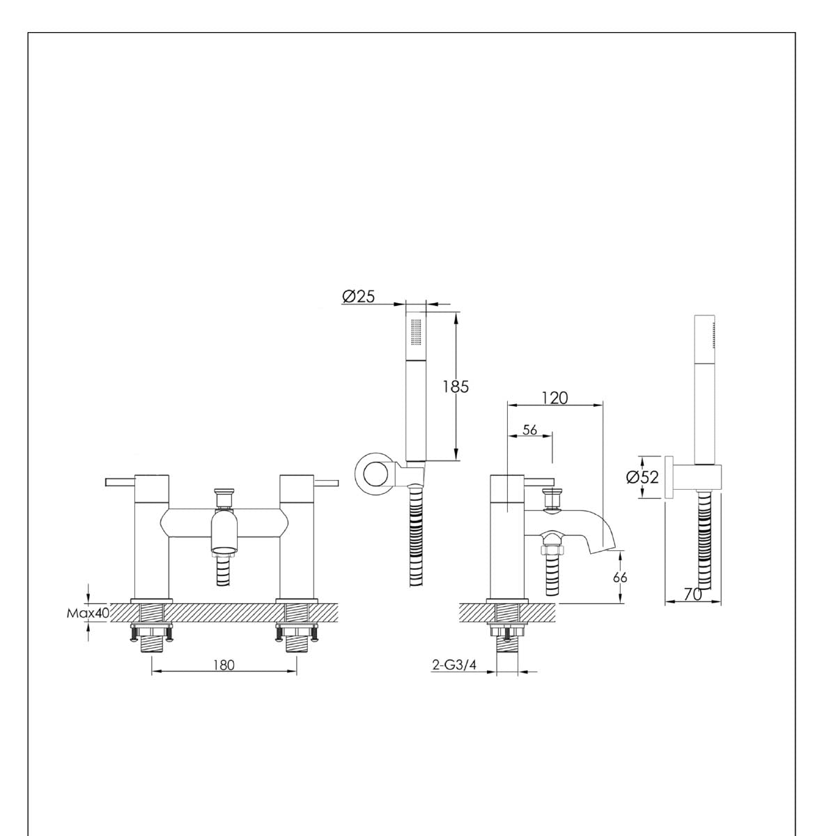 bronze deck mounted bath mixer tap with shower 