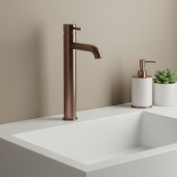 bronze high rise basin mixer tap