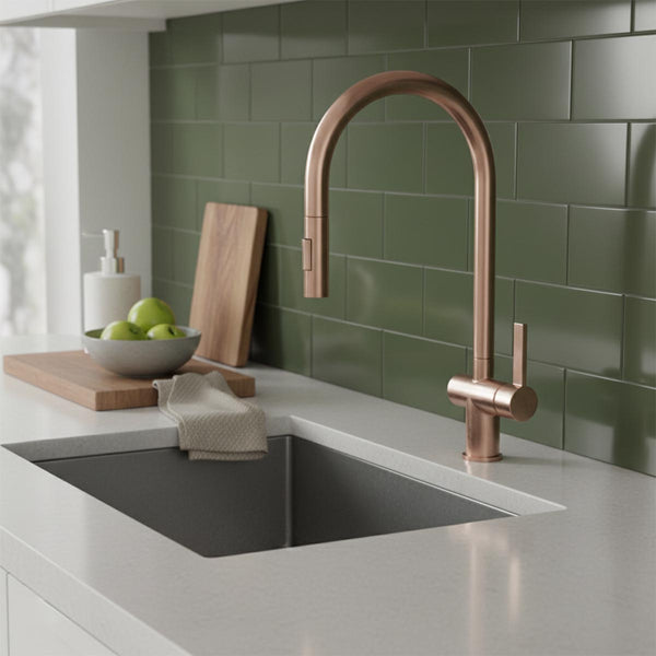 bronze kitchen tap with pull out spray