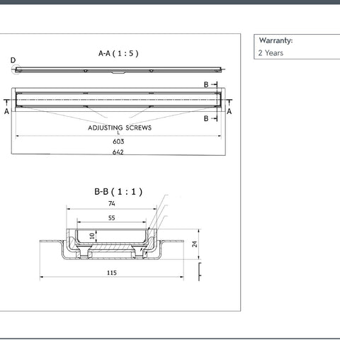 bronze linear shower insert waste 600mm