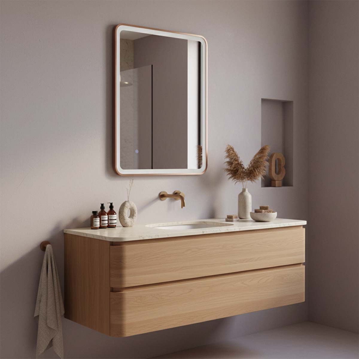 bronze rectangular mirror with light and demister 