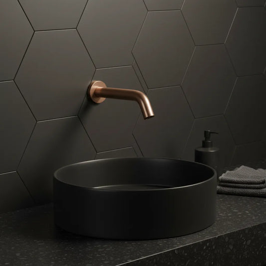 Brushed Bronze Sensor Tap with Touchless Operation Mains and Battery - Wall Mounted