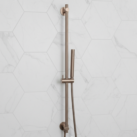 Brushed Bronze Slider Rail Kit with Pencil Shower Handset and Hose