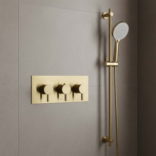 brushed brass 3 way concealed shower mixer valve 