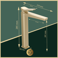 high rise brushed gold monoblock basin mixer