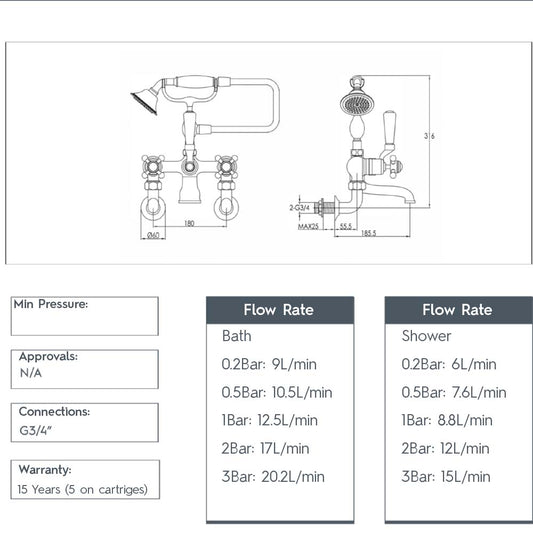 brass bath tap technical drawing