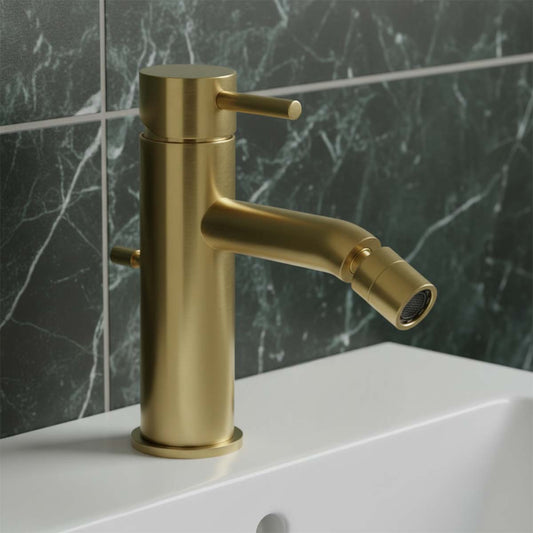 brushed brass bidet mixer tap with single lever 