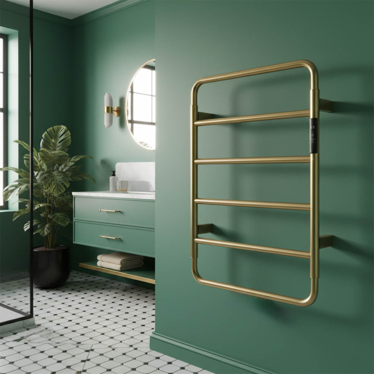 brushed brass thermostatic electric towel rail