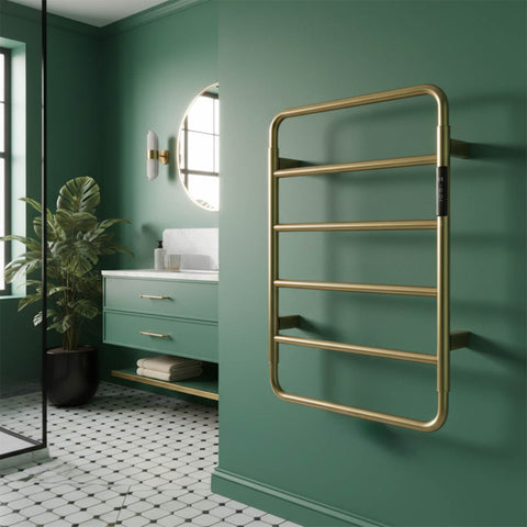 brushed brass thermostatic electric towel rail