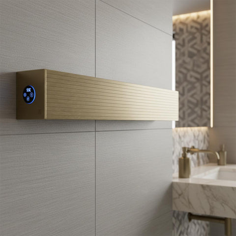 brushed brass electric towel warmer bar wall mounted 