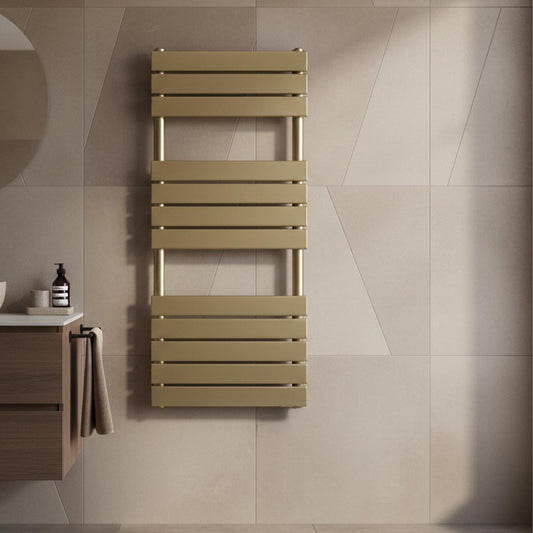 brushed brass flat bars towel radiator - dual fuel 