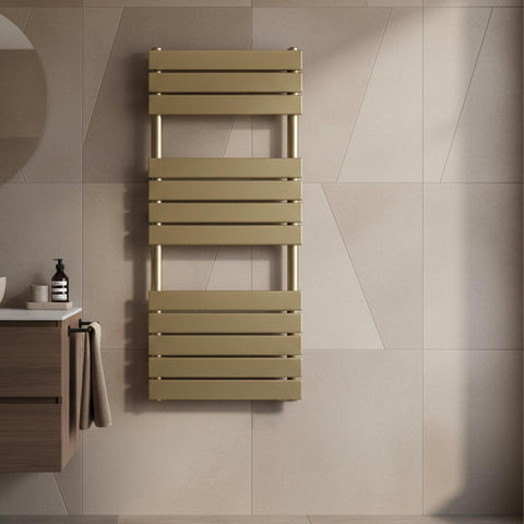 brushed brass flat bars towel radiator - dual fuel 