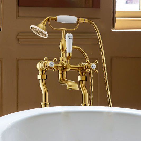 Aura Floor Standing Bath Shower Mixer Tap Brushed Brass