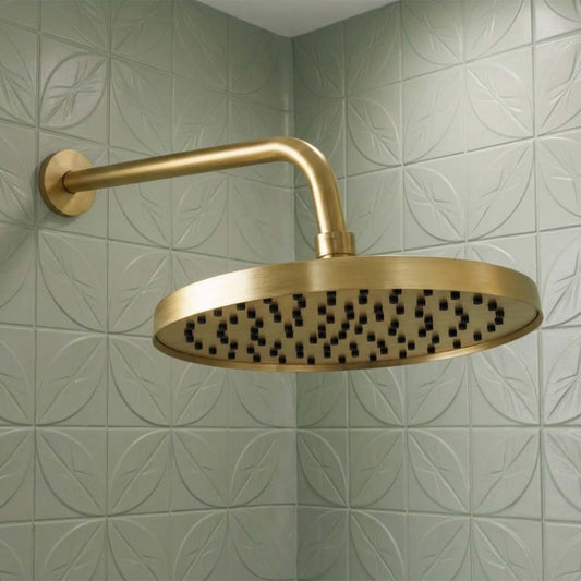brushed brass round overhead shower   260mm