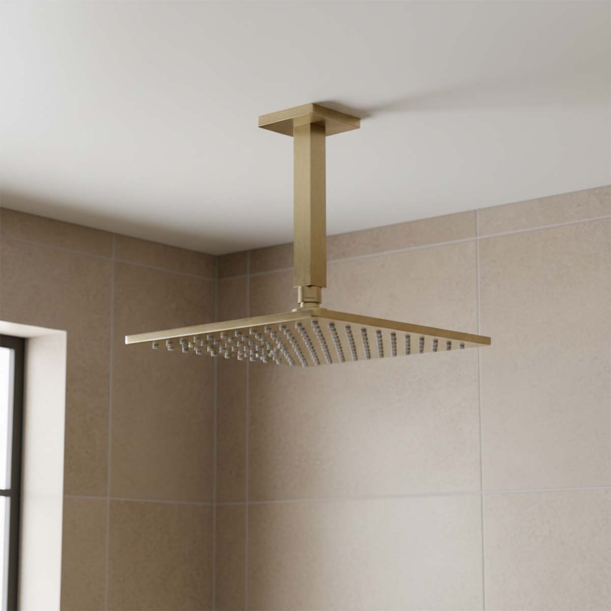 brushed brass square ceiling shower arm - 150mm