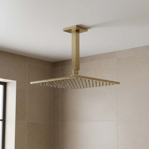 brushed brass square ceiling shower arm - 150mm