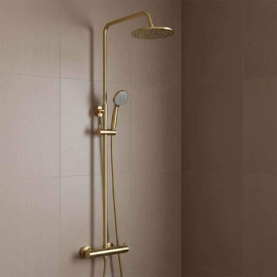 Gold Shower Heads, Arms and Risers | Brass Rail Kits