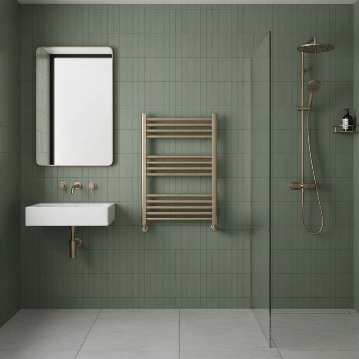 brushed brass towel rail radiator dual fuel 800 x 600mm
