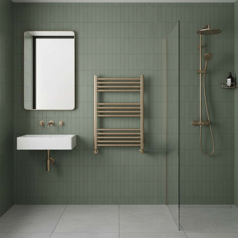 brushed brass towel rail radiator dual fuel 800 x 600mm
