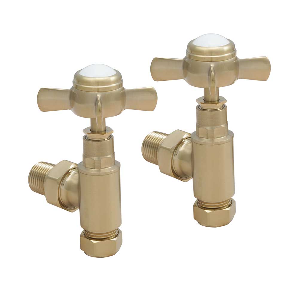 Traditional Angle Radiator Valves - Brushed Brass