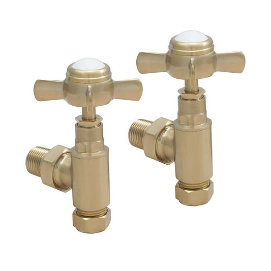 Traditional Angle Radiator Valves - Brushed Brass 1000