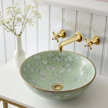 Aura Brushed Brass 3 Hole Basin Mixer Tap Crosshead Wall Mounted