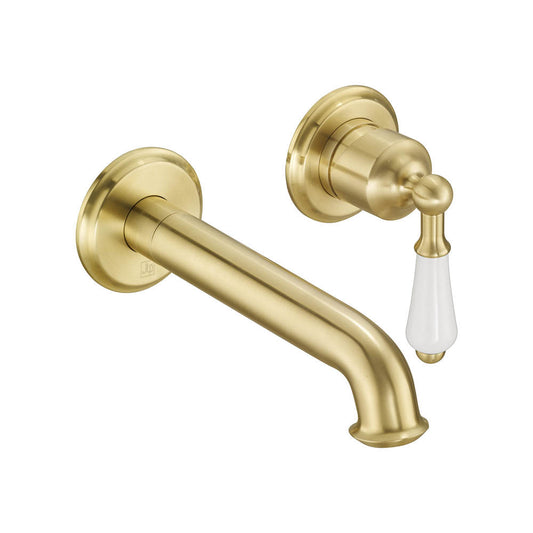 Wall Mounted Traditional Lever Basin Tap - Brushed Brass