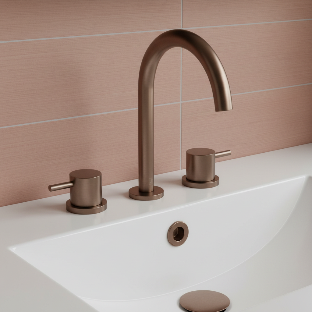 brushed bronze 3 hole basin tap deck mounted 