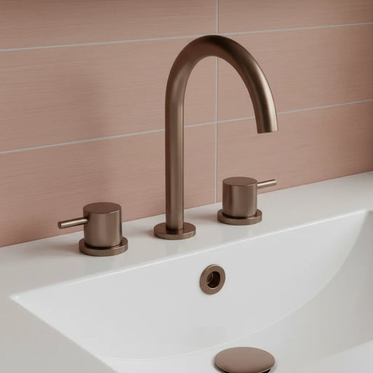 3 Hole Basin Mixer Tap Deck Mounted - Brushed Bronze