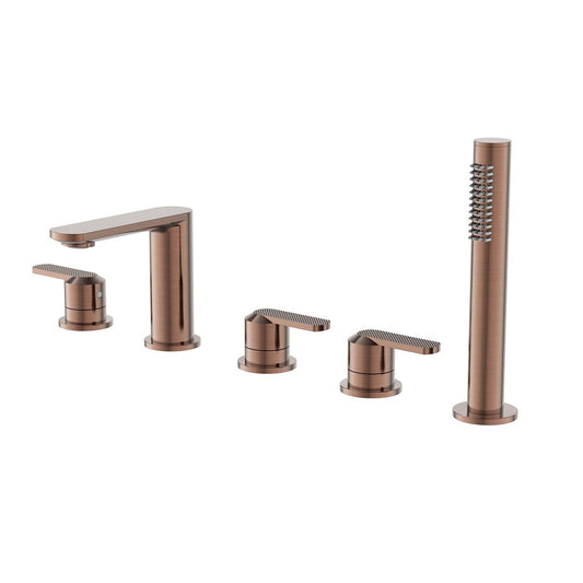 brushed bronze 5 hole bath tap with shower set deck mounted 