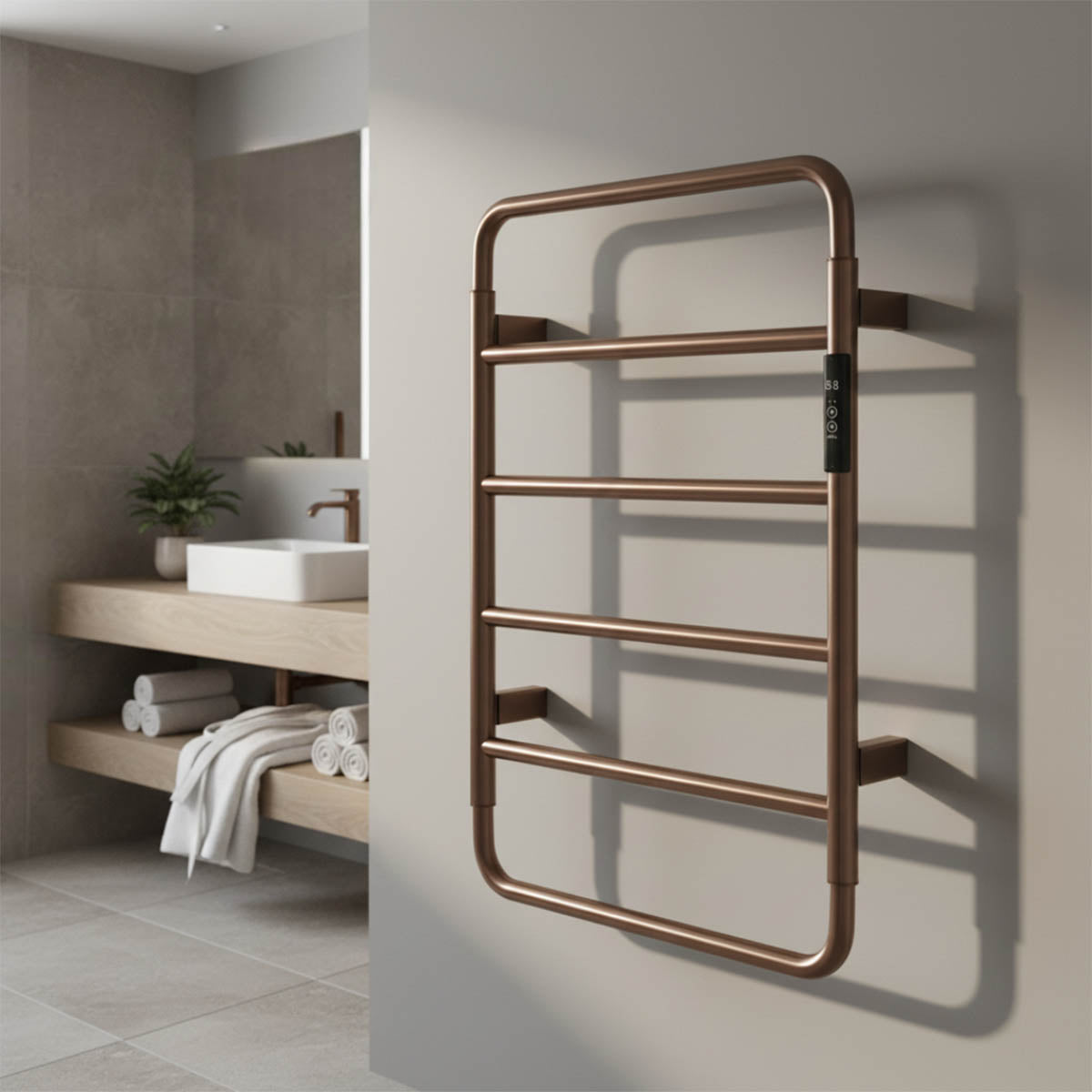 brushed bronze designer electric bathroom radiator