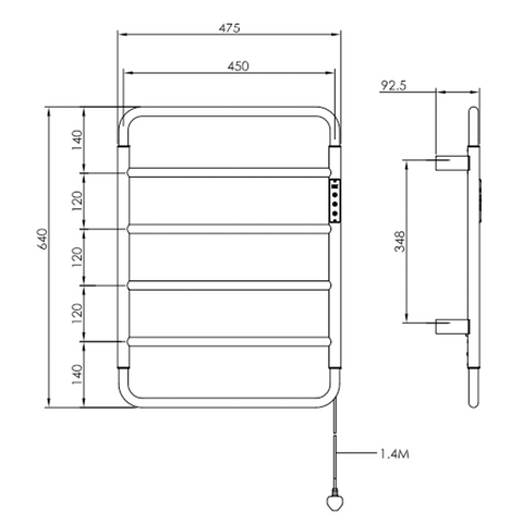 Brushed bronze electric towel warmer -  Technical drawing