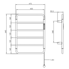 Brushed bronze electric towel warmer -  Technical drawing