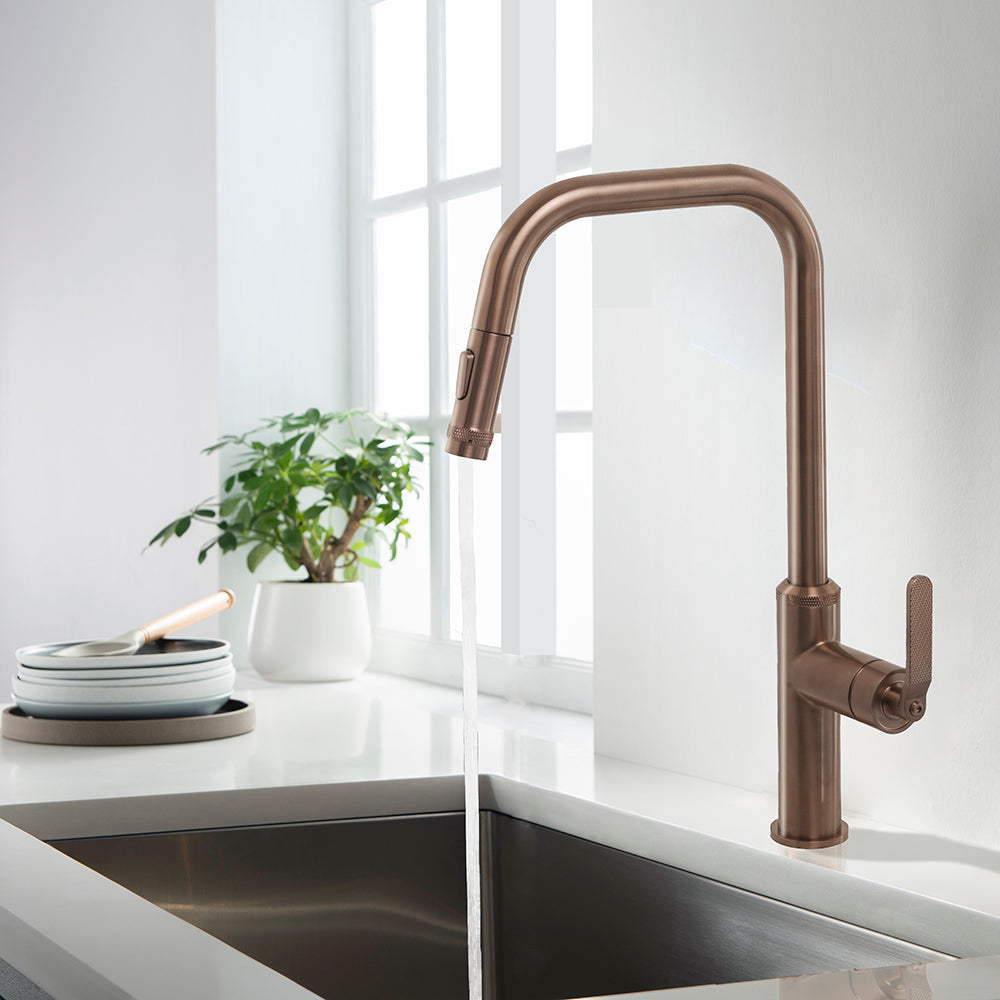 Brushed Bronze Kitchen Tap with Pull Out Spray