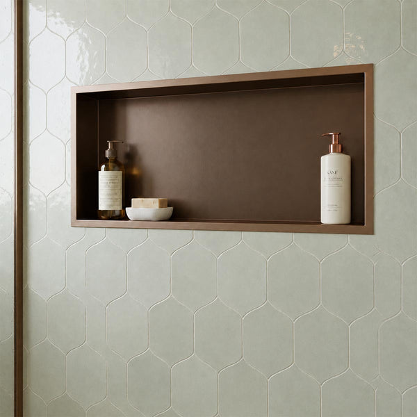 brushed bronze recessed shower niche 600mm x 300mm