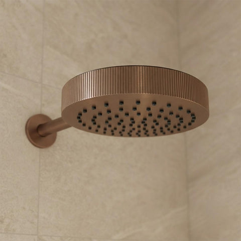 brushed bronze round shower head and arm set 