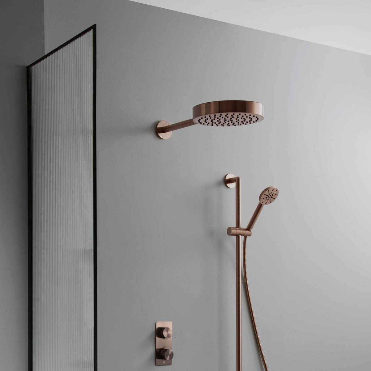 brushed bronze shower head with shower arm set