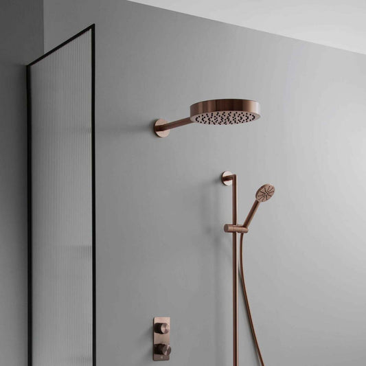 brushed bronze shower head with shower arm set