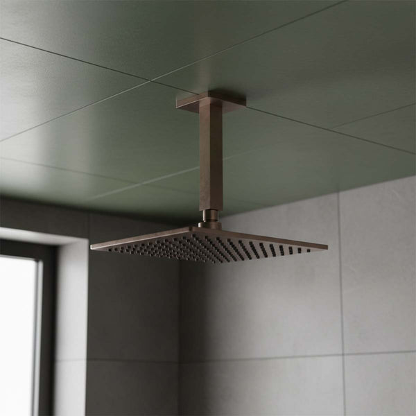 brushed bronze square shower arm ceiling mounted 