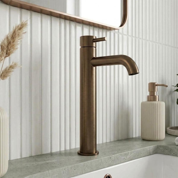 brushed bronze tall basin mixer tap 