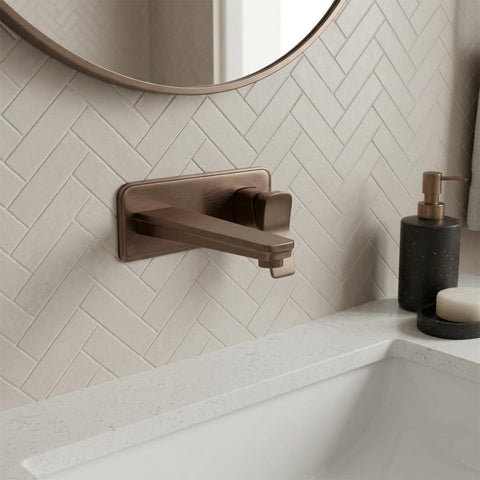 brushed bronze wall mounted basin tap